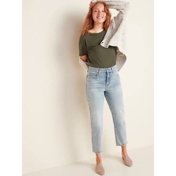 Old Navy Sky Hi Extra High Rise Straight Leg Raw Hem Ankle Stretch Jeans women 8 - Picture 1 of 16